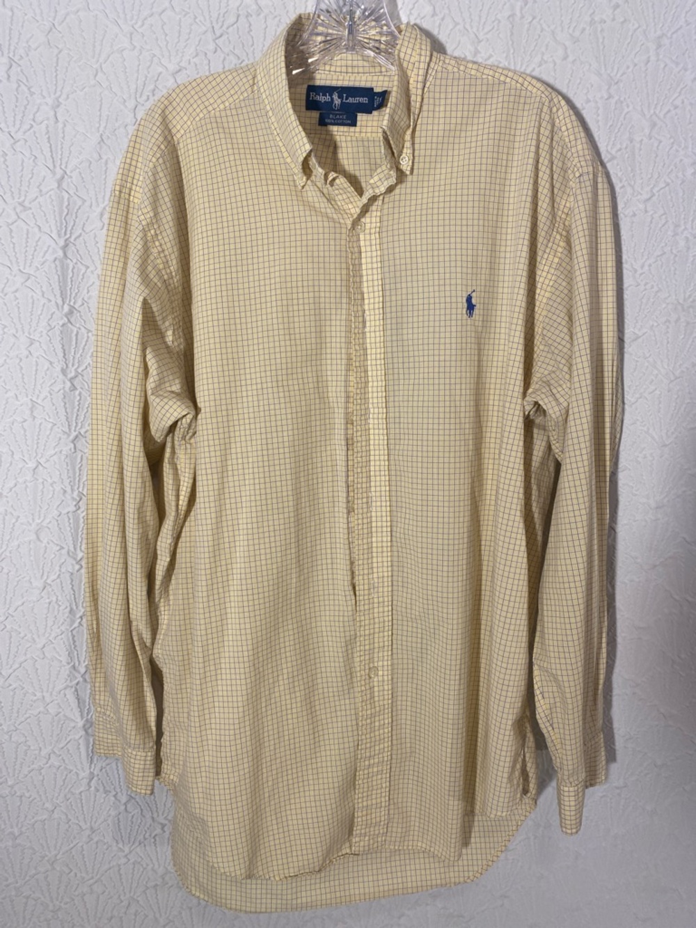 PoloRalph Lauren Blake Pale Yellow Windowpane, 100% cotton, size 16 34/35 Classy